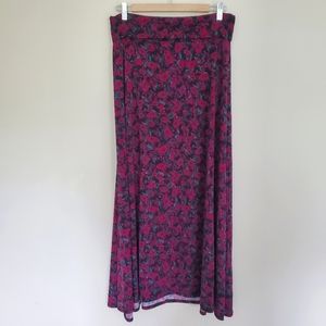 LuLaRoe Rose Black & Maroon Stretch Maxi Skirt Med